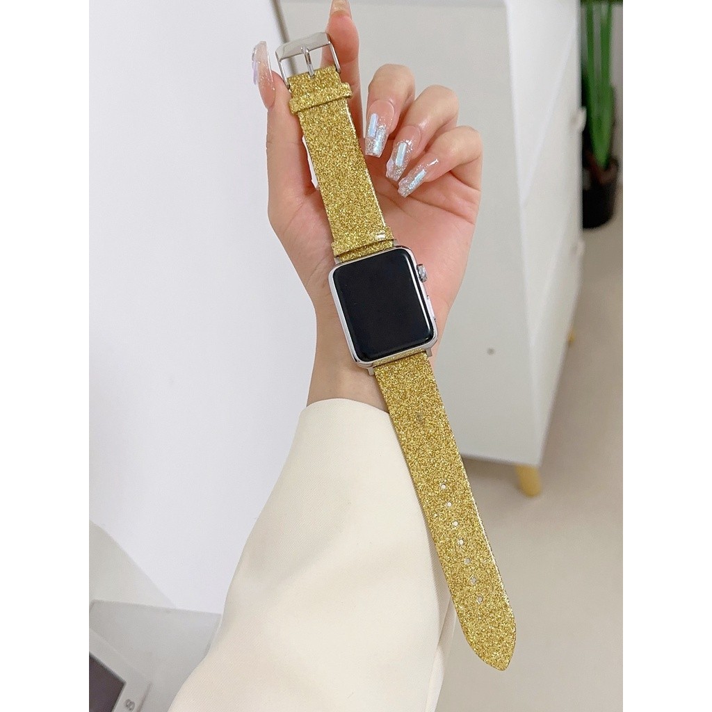 Pulseira de Couro Brilho Glitter Smartwatch 38-45mm Cores Estilosa Reposição Elegante