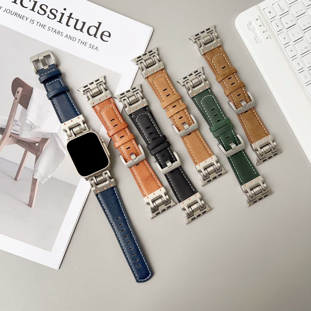 Pulseira De Couro Para Apple Watch e Smartwatch Encaixe 49 Mm 44 45 42 Serie 10/ 11 46mm