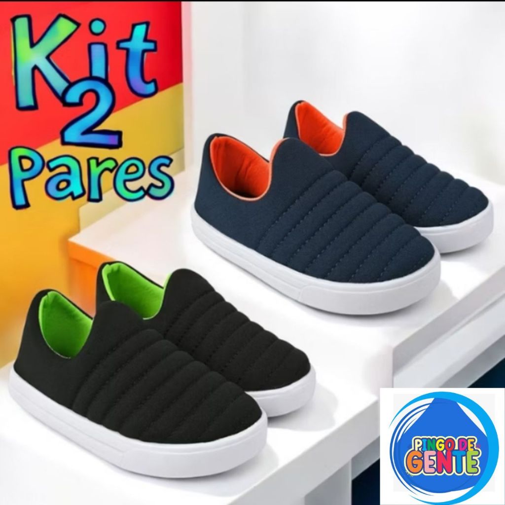 Kit Tenis Meia Calce Facil Infatil  Menino Escolar Casual