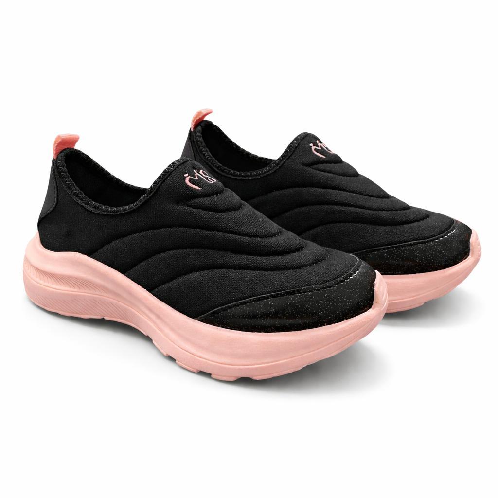 Tênis Infantil Menina Rosa Preto Calce Facil Escolar Feminino Preto com Rosa Leve Confortável