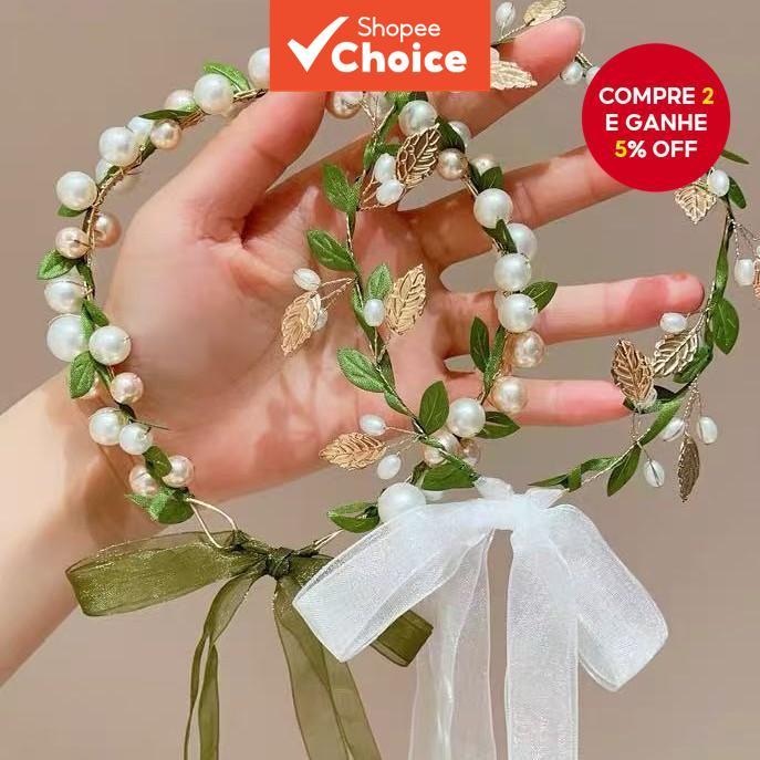 Tiara De Pérola De Imitação Verde Com Clipe Para Acessório De Cabelo De Noiva De Casamento Estilo Boho