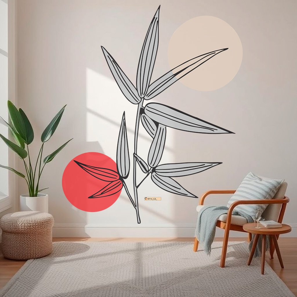 Adesivo De Parede Boho Minimalista Com Folhagens Para Sala Quarto
