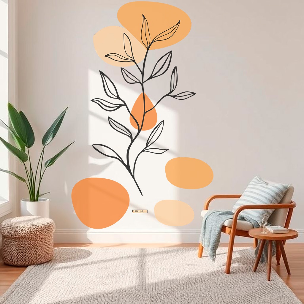 Adesivo De Parede Boho Floral Minimalista Folhagem Para Sala Quarto Cozinha