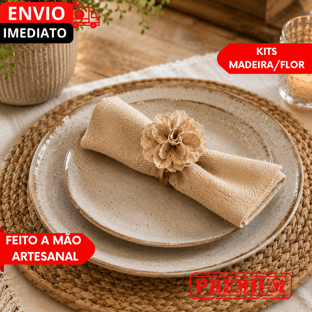 PORTA ANÉIS GUARDANAPO FLOR RÚSTICA – DECORAÇÃO PARA MESA BOHO LUXO