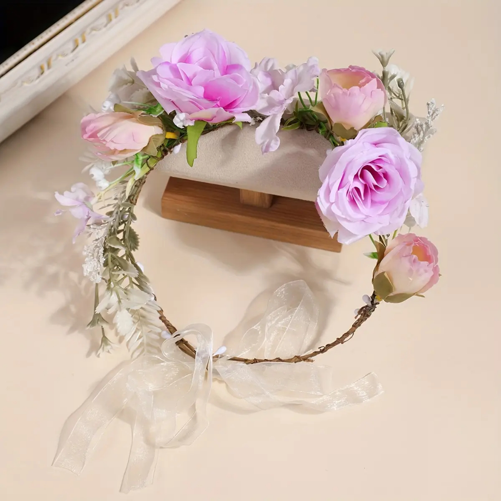 Coroa de Flores ROXA de Casamento Boho para Cabeça 1pc - Tema de Anime Acessório de Cabelo para Casamento com Rosas