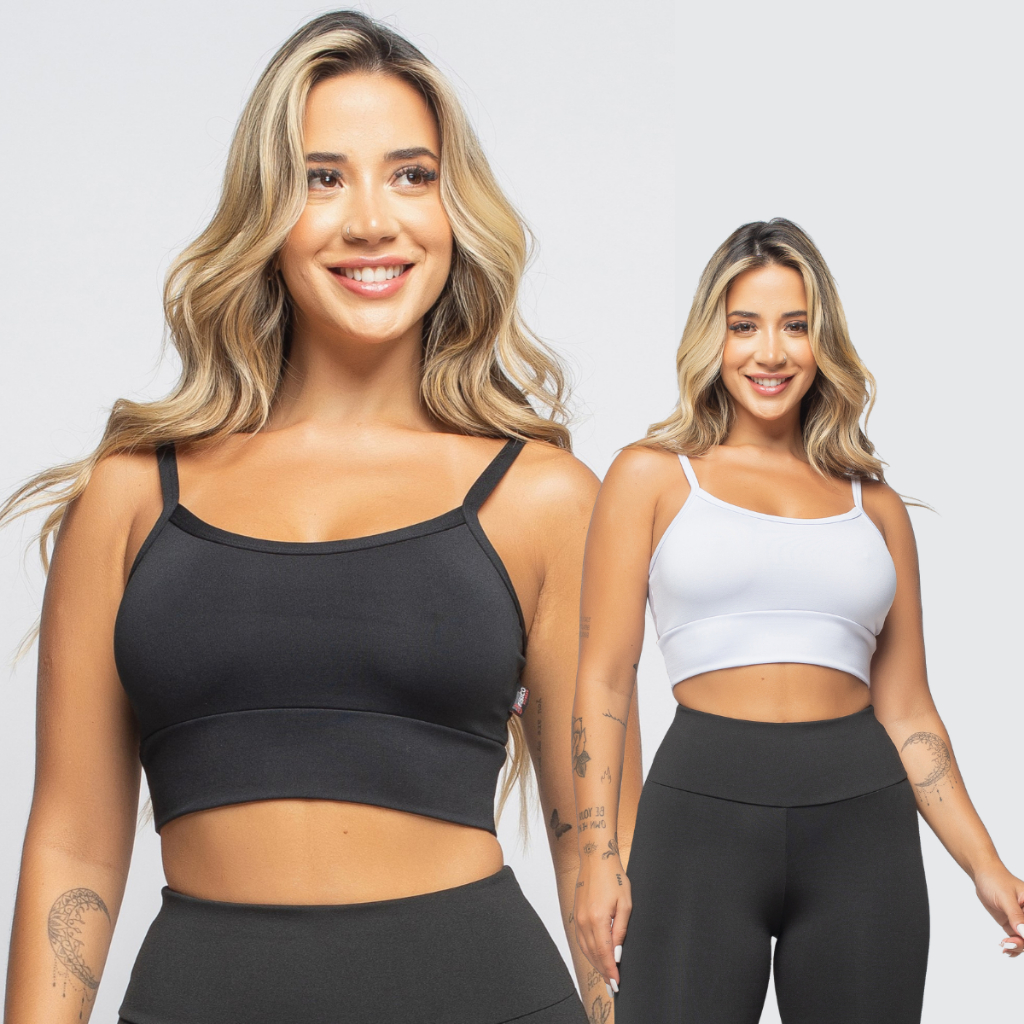 Kit de 2 Top Alcinha Fina Sem Bojo Fitness de Malha Romantc Esportivo Academia dia a dia Feminino