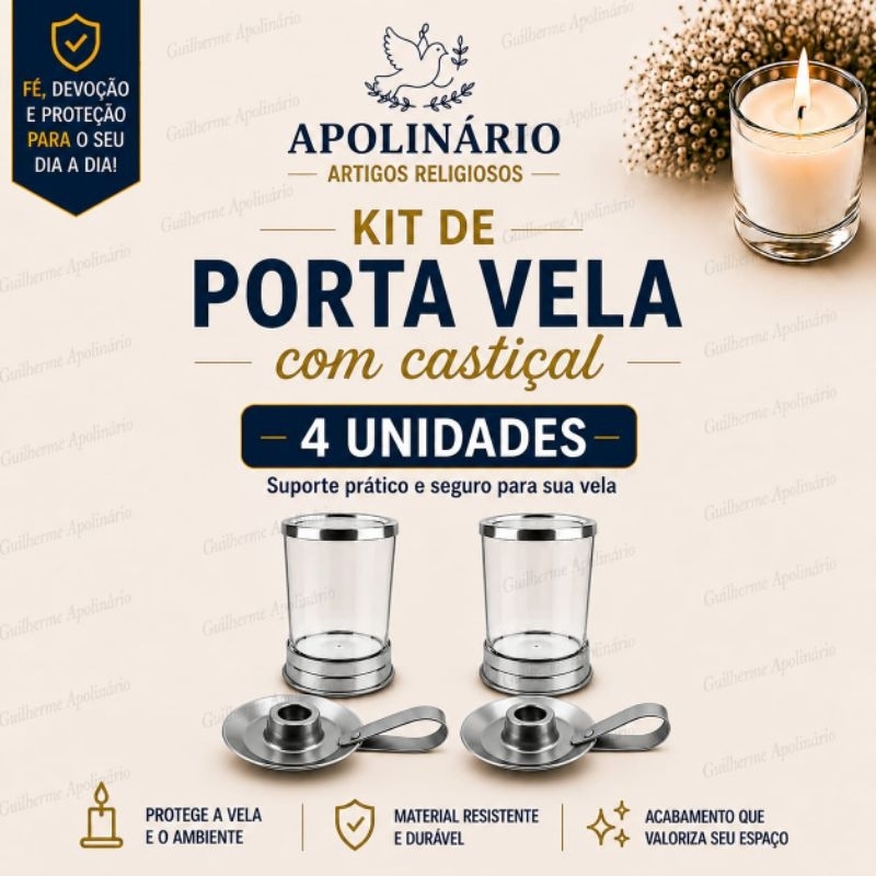 Kit C/ 2 Suportes de Vela 7 Dias, Protetor de Velas, C/ 2 Castiçal Vela fina