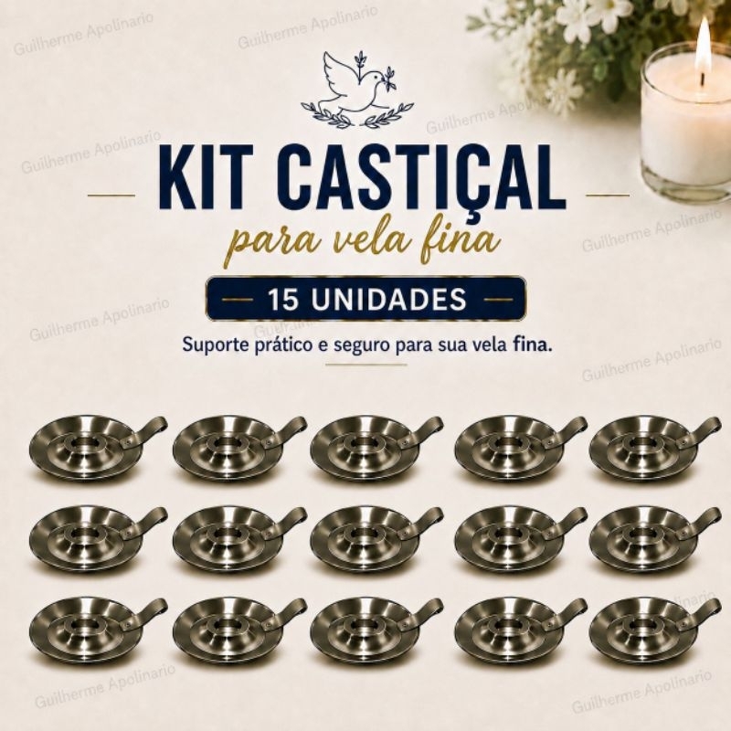 Kit C/ 15 unidades de castiçal para vela fina, suporte para vela, protetor de velas
