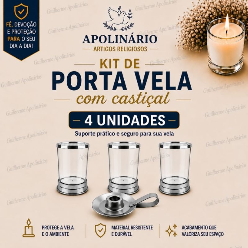 Kit C/ 3 Suporte De Vela 7 Dias +1 castiçal para Vela fina, Protetor De Vela