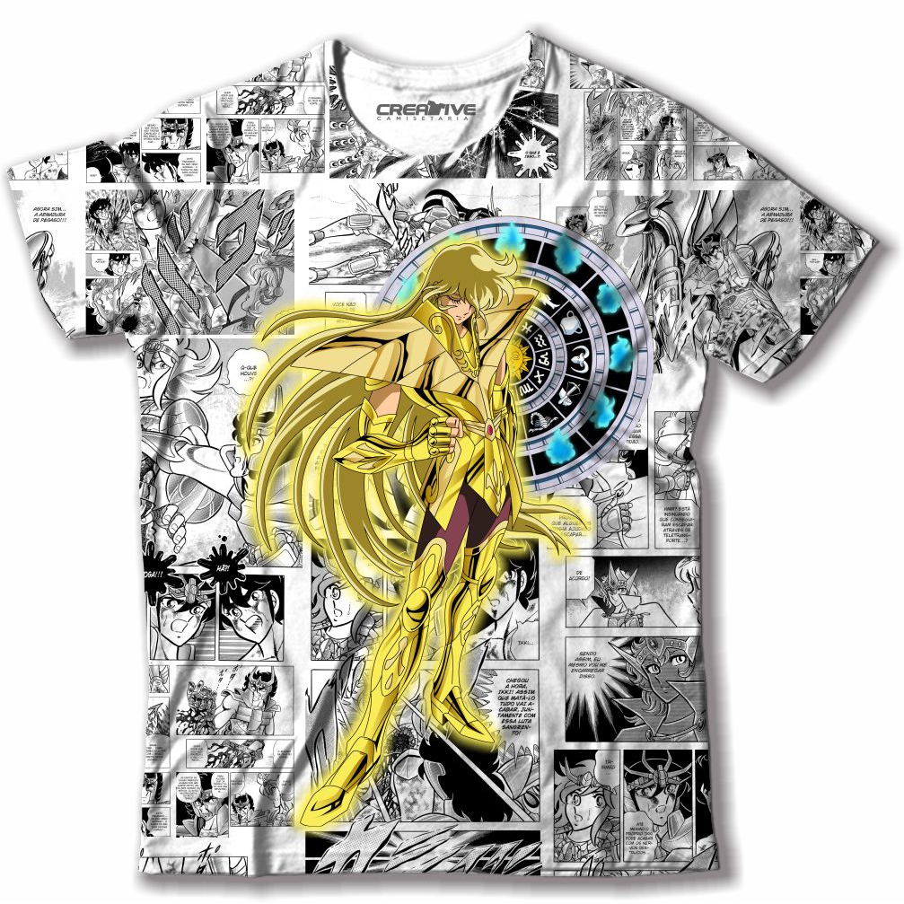 Camiseta camisa Cavaleiros dos Zodiacos Shaka de Virgem Cavaleiro de Ouro