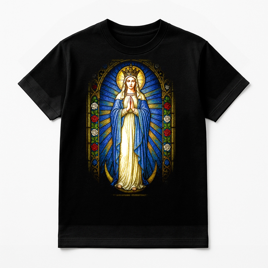 Camiseta Masculina Católica Virgem Maria Vitral