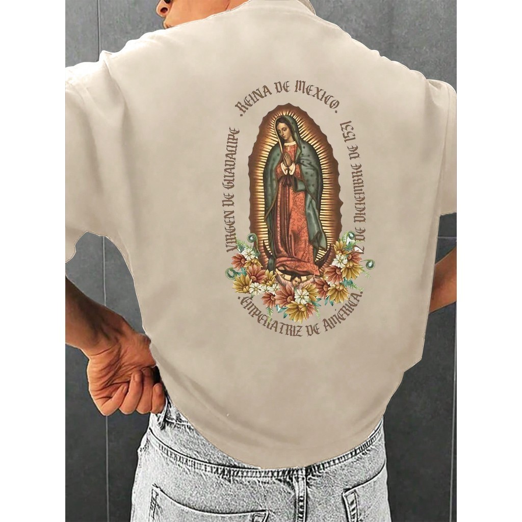 Camiseta Unissex Feminina Masculina Cristã Estampa De Virgem Maria Guadalupe Camisa Algodão