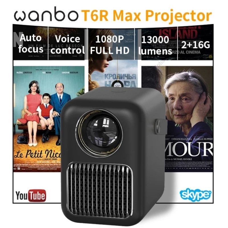 Projetor Portatil Wanbo TR6 Max Alto Foco Full HD 4K 1920*1080P Led Wi-Fi  BT 2GB- 16GB Controle de voz 13000 lumen
