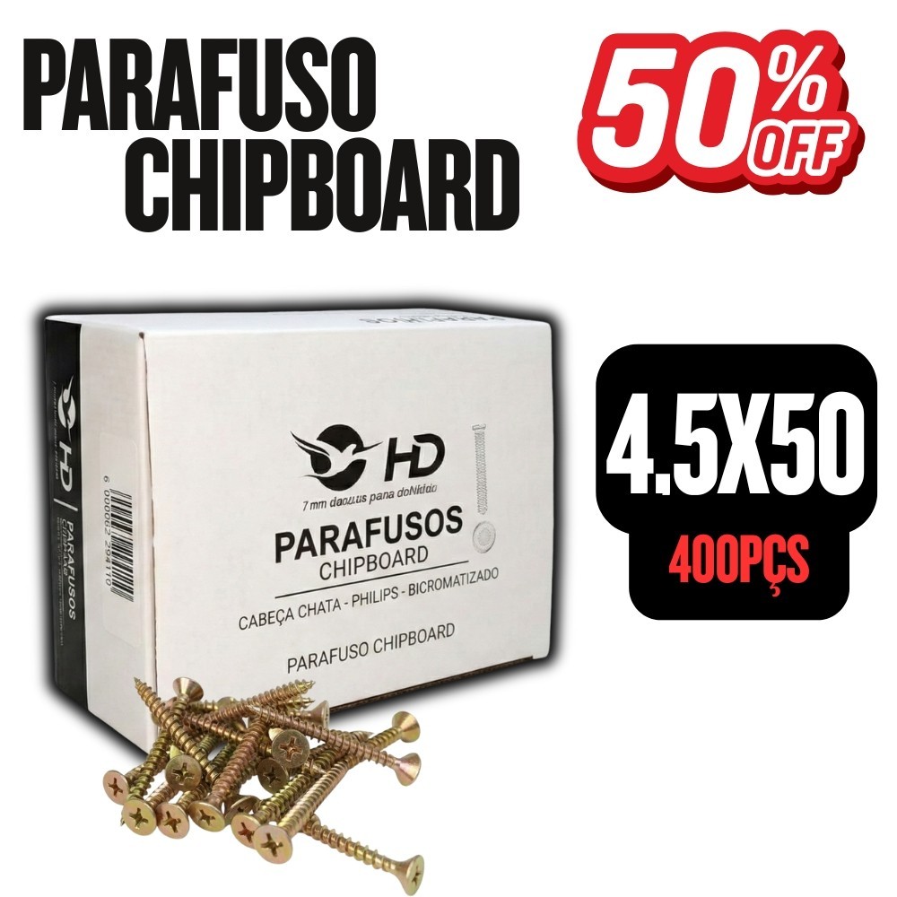TOP Kit 500 Parafusos Chipboard 4,5x50 HD - Ideal p/ Móveis e MDF - Qualidade Profissional