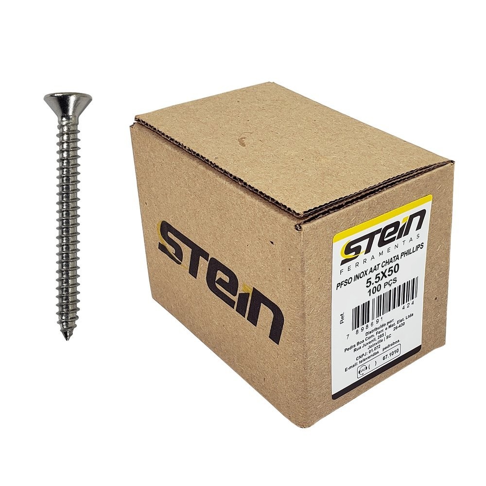 Parafuso Inox Auto Atarraxante Chata Phillips Stein 5,5X50 Caixa com 100 Peças