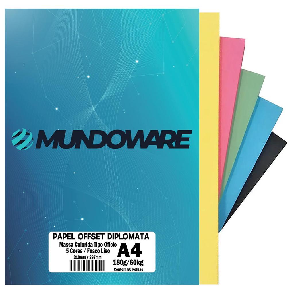Papel Offset Diplomata Mix 5 Cores A4 180g Opaline Massa Colorida 5x50 folhas Mundoware