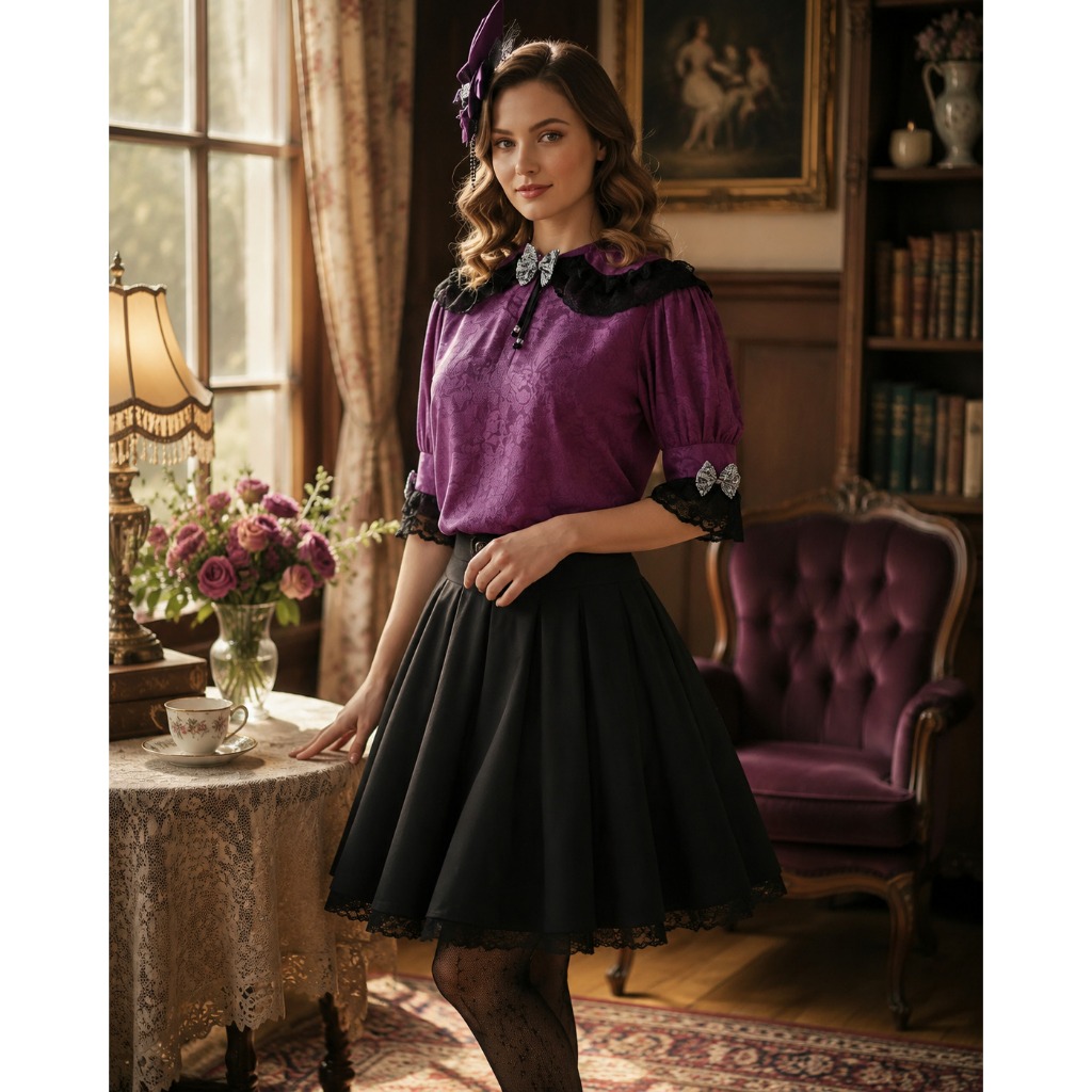 Camisa Vintage Lolita junino renda adulto