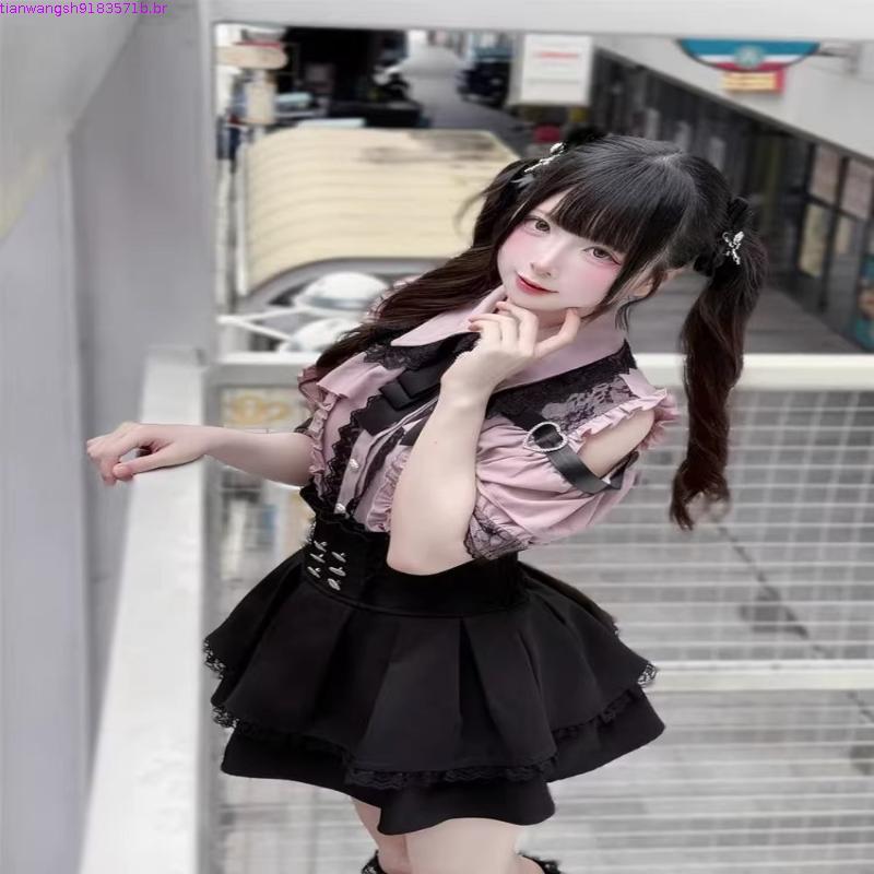 Csa Lolita Laço Fofo Arco De Renda Fivela Coração Oferta Ombro Top Landmine Style Jirai Kei