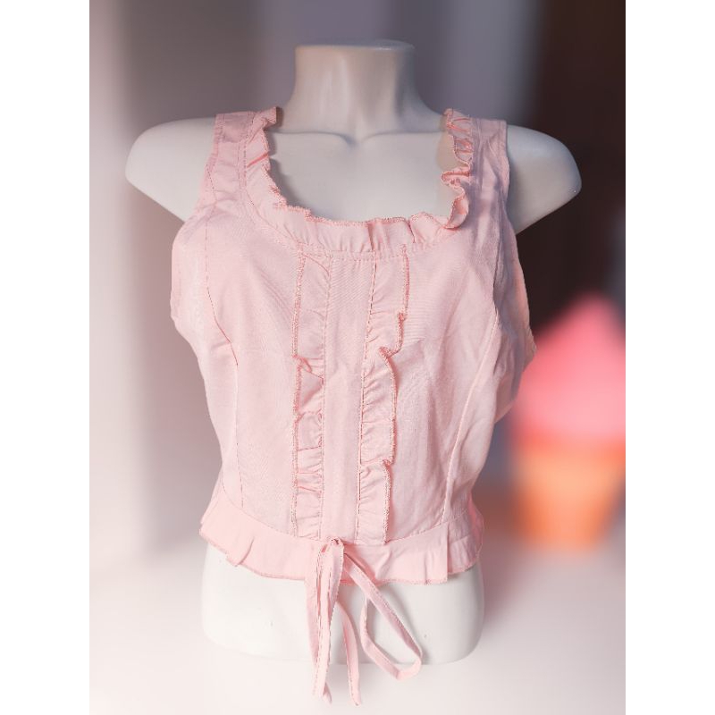 (brechó) cropped rosa m - kawaii dollette coquette cottage lolita anime soft girl