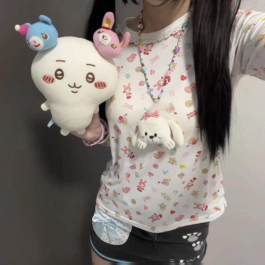 Doce bonito japonês macio menina renda mp camisa de fundo topo Otaku primavera outono manga comprida infantil Lolita cam