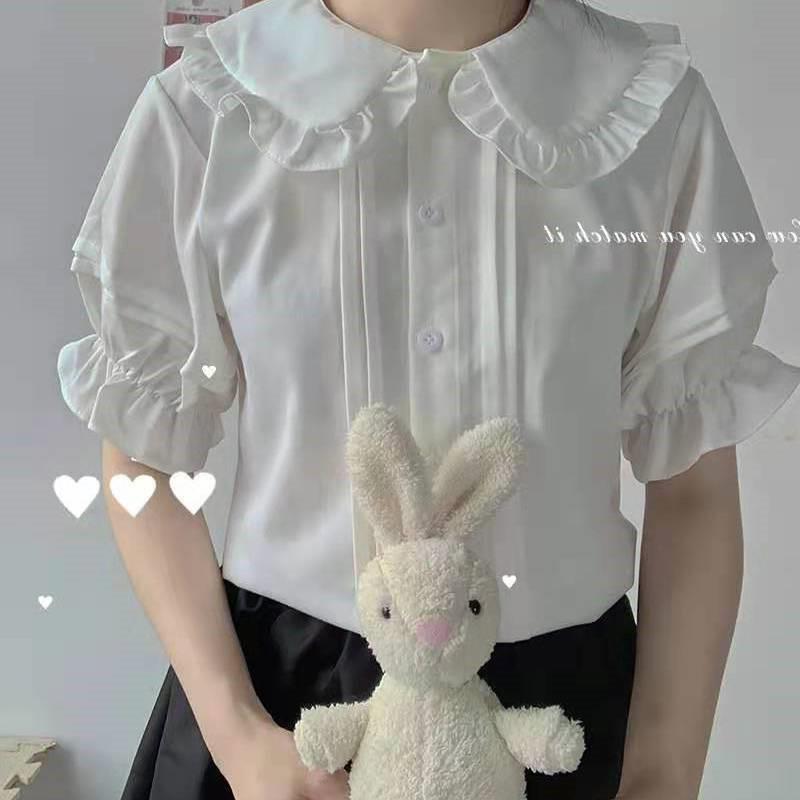 Saia básica interna de manga curta jk camisa gola boneca Lolita Charlotte jogo interno menina japonesa fresca