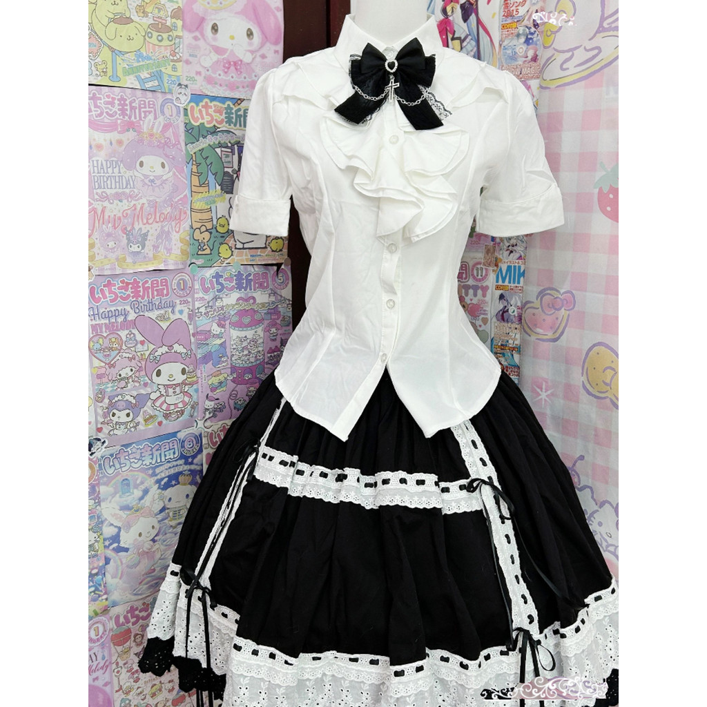 Lolita japonesa antiga sensação precoce menina COS diário branco All-Match estilo gótico cultura asiática camisa de rend