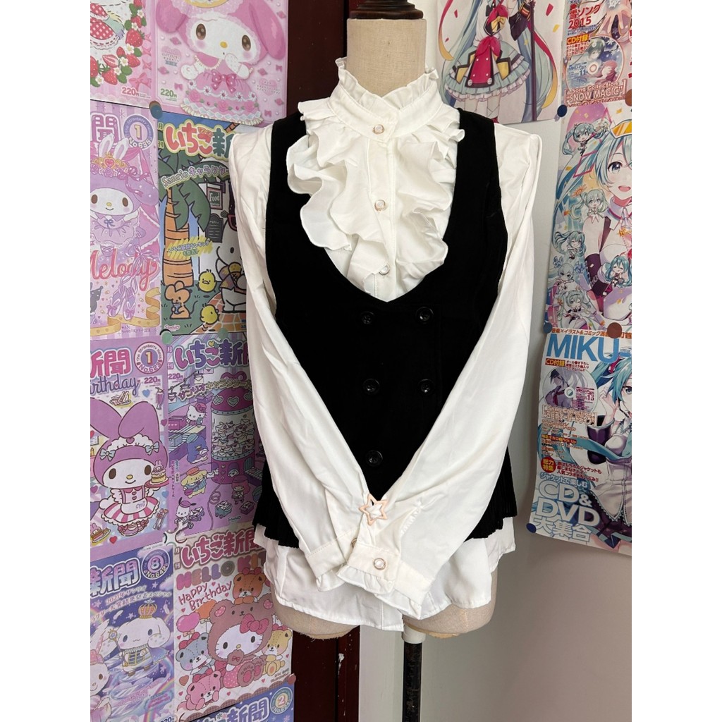 Comércio exterior japonês COS francês Lolita Gay palácio estilo tamanho grande branco elegante babados camisa de manga c