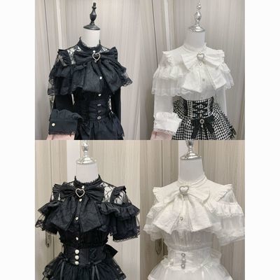 Novo produto pronto estoque estilo japonês Lei roupas lolita arco camisa cultura asiática bonito cor sólida renda manga