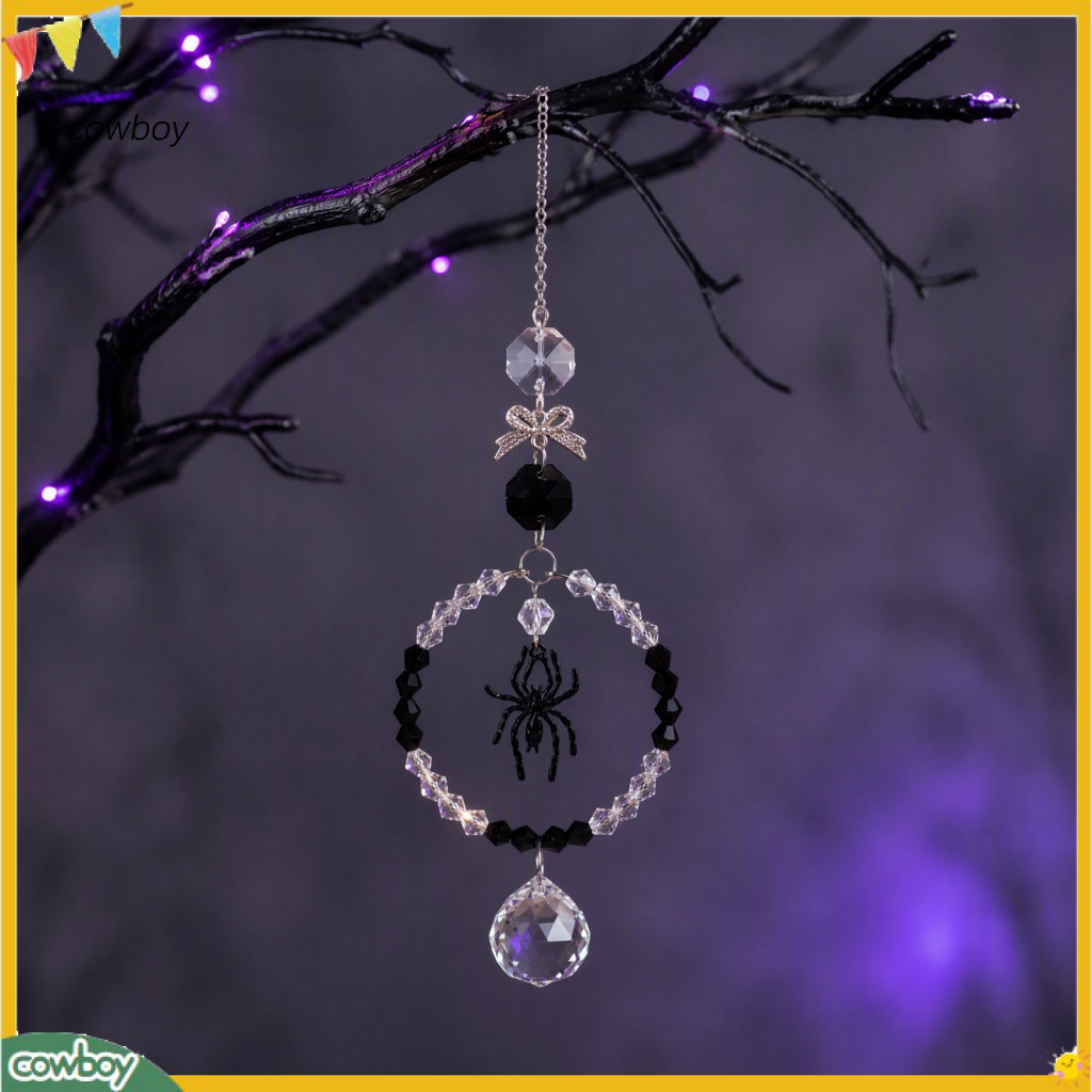 Beaded Spider Suncatcher Pendant Halloween Glass Charm Sparkling Hanging Ornament for Home Party Window Wall Tree Decora