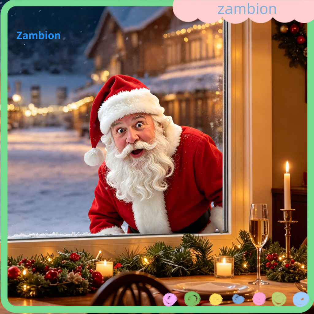 Christmas Window Decals Santa Claus Wall Stickers Static Cling – Reusable Glue-free Glass Sticker Holiday Decor for Ro