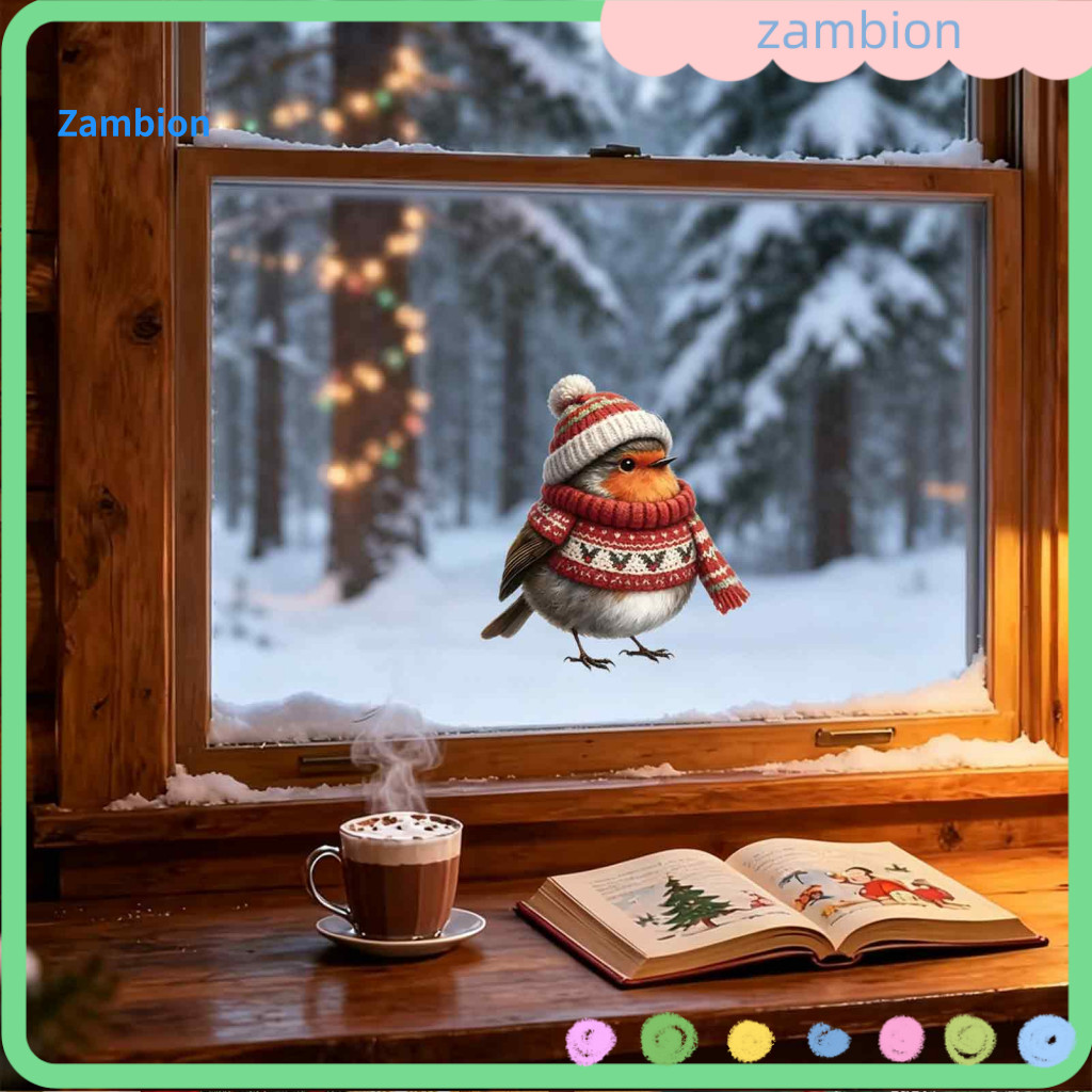 Christmas Window Clings Holiday Glass Decals Sticker Reusable Redbreast Decal Pvc Cling for Home Doors and Storefront Wi