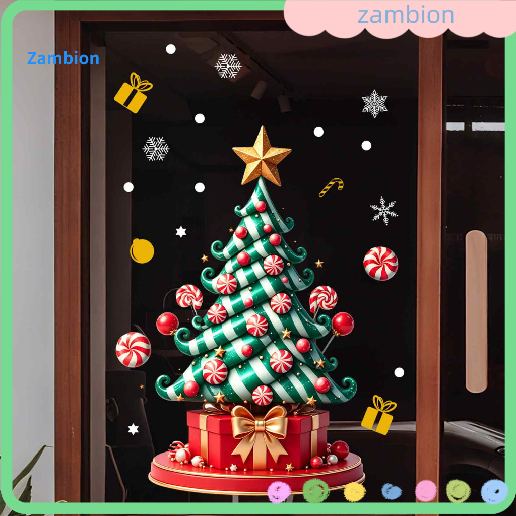 Holiday Glass Decals Christmas Window Clings Tree Candy Stripe Snowflake Wall Stickers Waterproof Removable Pvc for Home