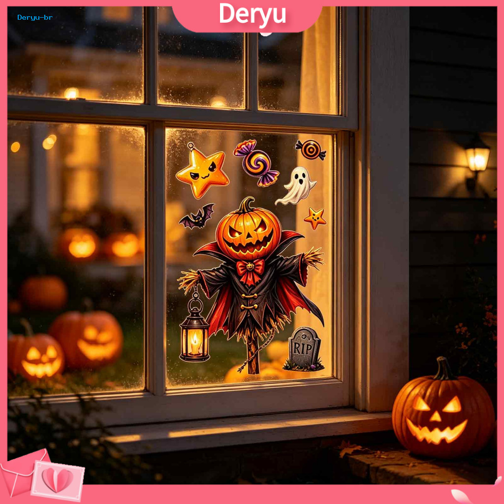 Halloween Party Supplies Window Clings Set – Pumpkin Ghost Mummy Vampire Cartoon Decals Self-adhesive Decorations for