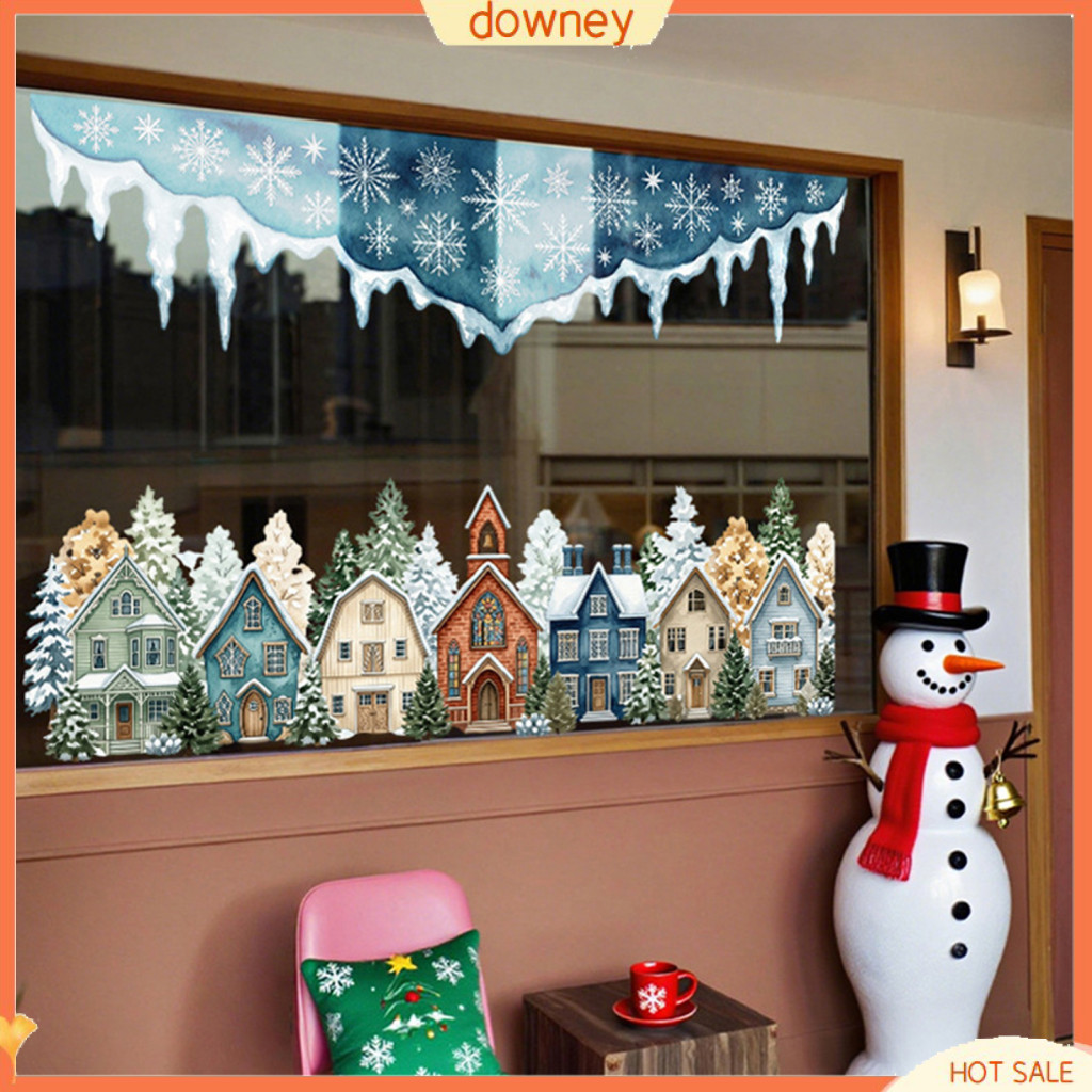 Christmas Winter Village Window Clings Removable Snowflake Snow House Decals Festive Xmas Front Home Decor Stickers for