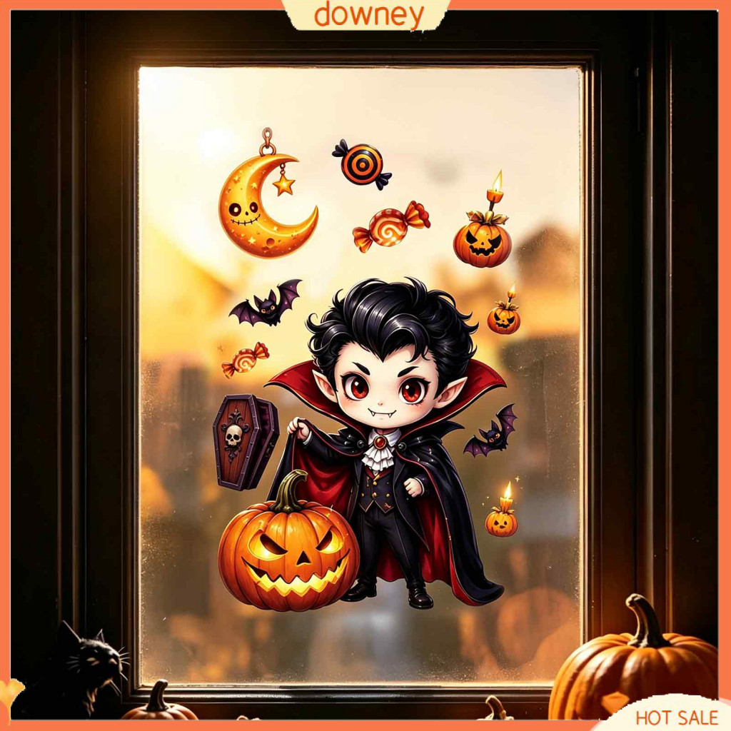 Halloween Window Clings Set – Pumpkin Ghost Mummy Vampire Cartoon Decals Self-adhesive Stickers for Glass Doors Mirror
