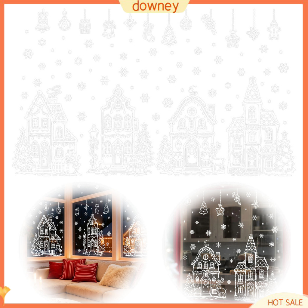 4pcs Christmas Window Stickers Snowflake Decals Removable Reusable Pvc Clings for Home Holiday Party Decoration Festive