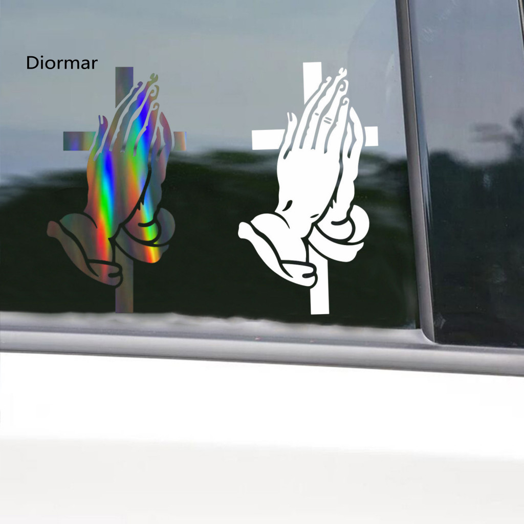 Car Window Sticker Praying Hands Vinyl Decal for Rear Gradient Crucifix Sunproof Decals for Suv Truck Windshield Faith C