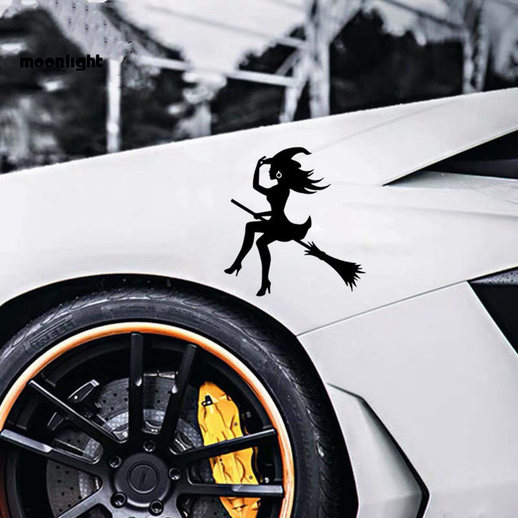 Halloween Witch Car Sticker Flying Broom Weatherproof Self-adhesive Vehicle Decal for Suv Motorbike Window Body Wall Dec