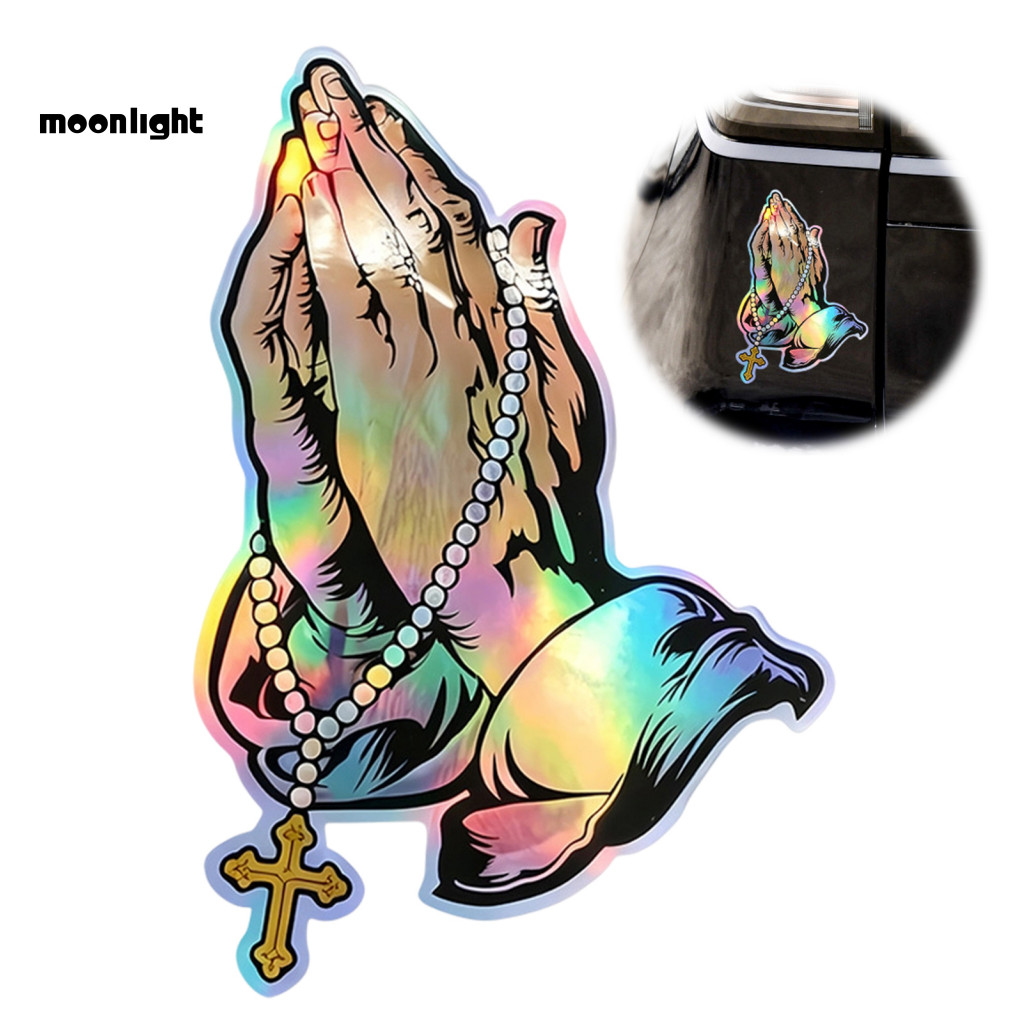Reflective Praying Hands Rosary Car Sticker – Waterproof Jesus Decal for Auto Window Bumper Laptop Wall Durable Border