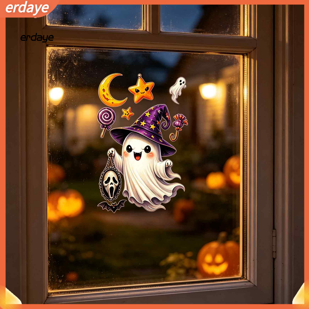 Halloween Window Clings Set – Pumpkin Ghost Mummy Vampire Cartoon Decals Self-adhesive Stickers for Glass Doors Mirror