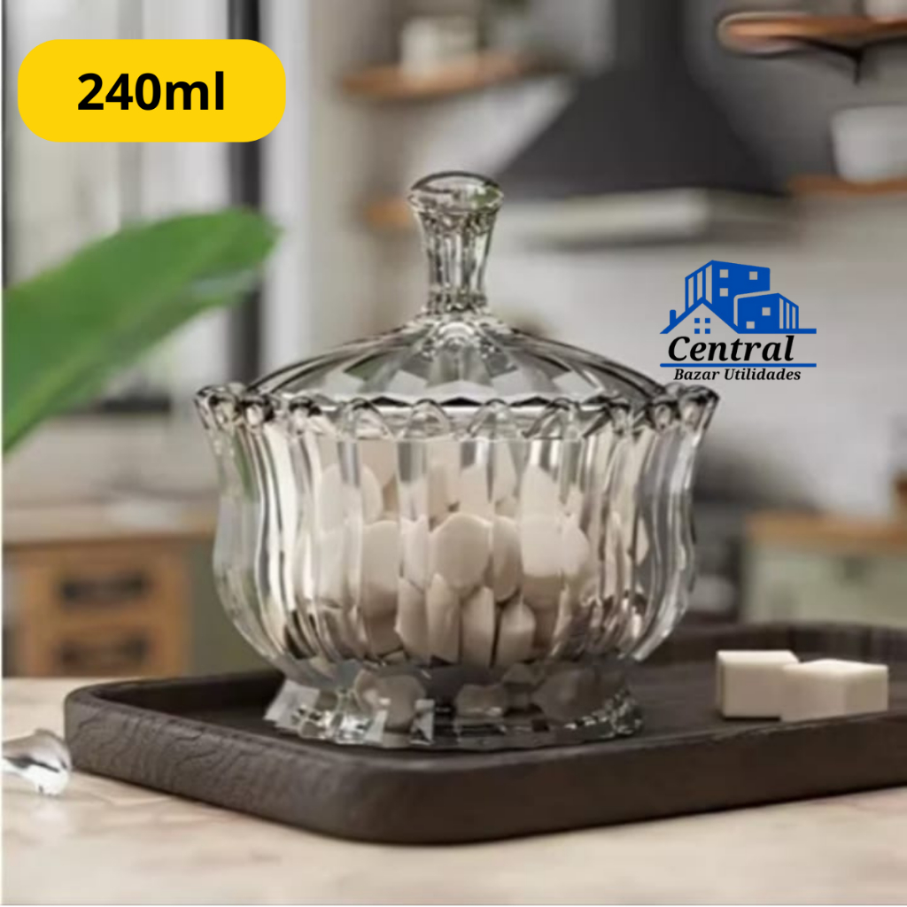 Potiche Decorativo 240ml Bomboniere De Vidro Com Tampa Armazenamento de Doces Multiuso Decoração