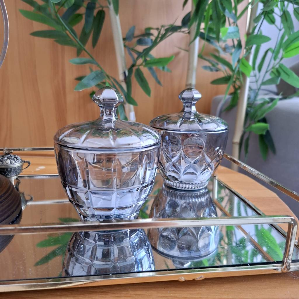 Kit 2 Baleiros Potiche de Vidro Preto Fume Elegante 240ml
