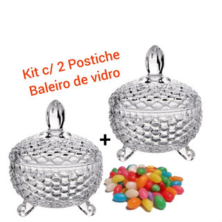 Kit 2 Potiche Bomboniere de Vidro Tampa Transparente 240ml Cravejado, Armazenamento de Bombons doces