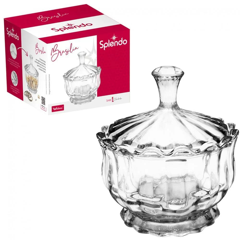Jogo com 5 Bomboniere Potiche de Vidro Com Tampa Brasilia Splendo 240ml