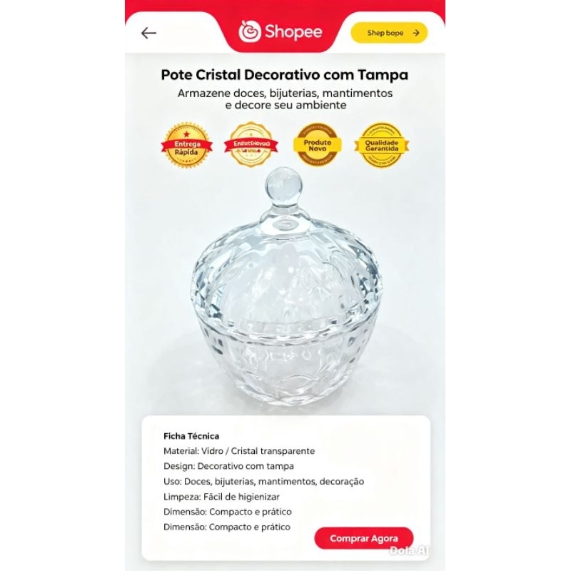 Bomboniere de Vidro 240ml – Decoração Elegante e Organizada Potiche Premium Casa Cozinha