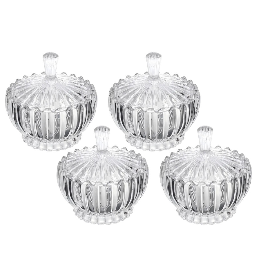 Kit 4 Bomboniere Potiche De Vidro Com Tampa Bala Doce Decoração 150ml