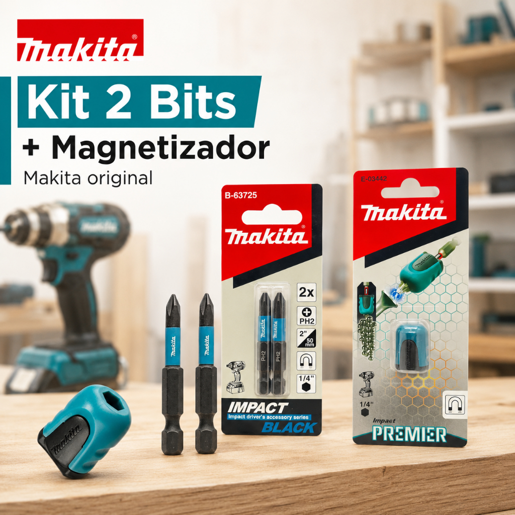 Kit 2 Bits PH2 Impact Black 50mm Magnetizador Makita B-63725 E-03442 Aço 1/4 Madeira Metal Parafusadeira Torque Alta