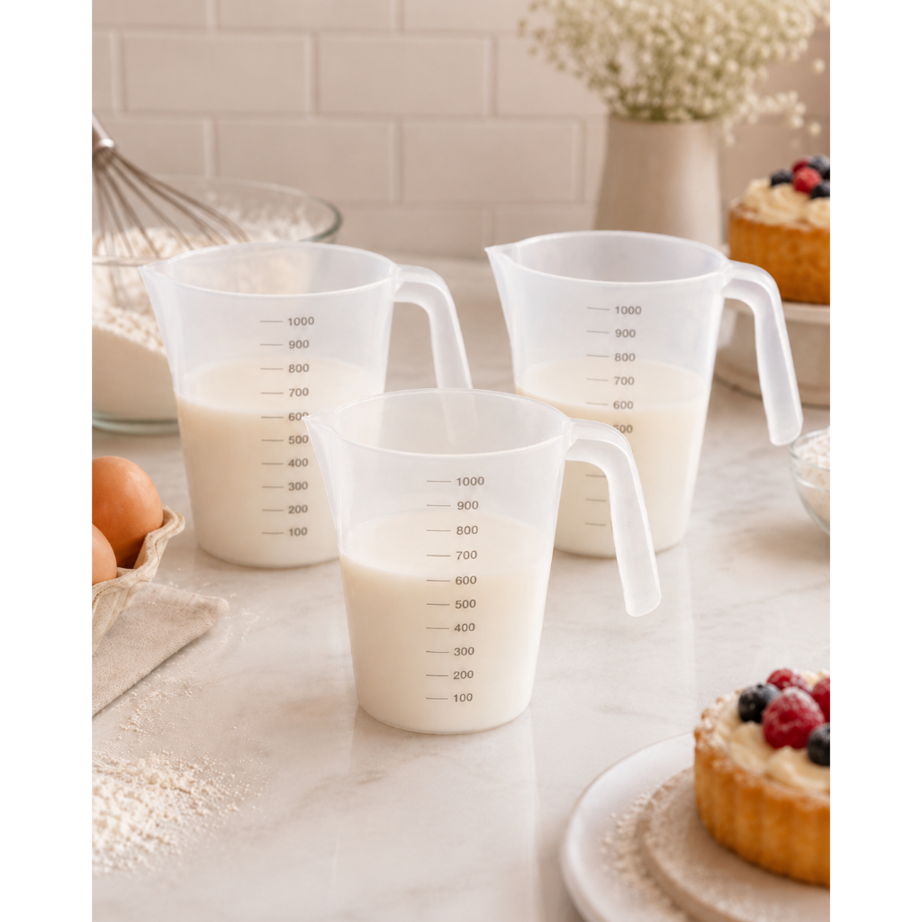 Kit 3 Jarra Medidora De Líquidos Farinhas Açucares Sucos Em Plástico Prática 1 Litro