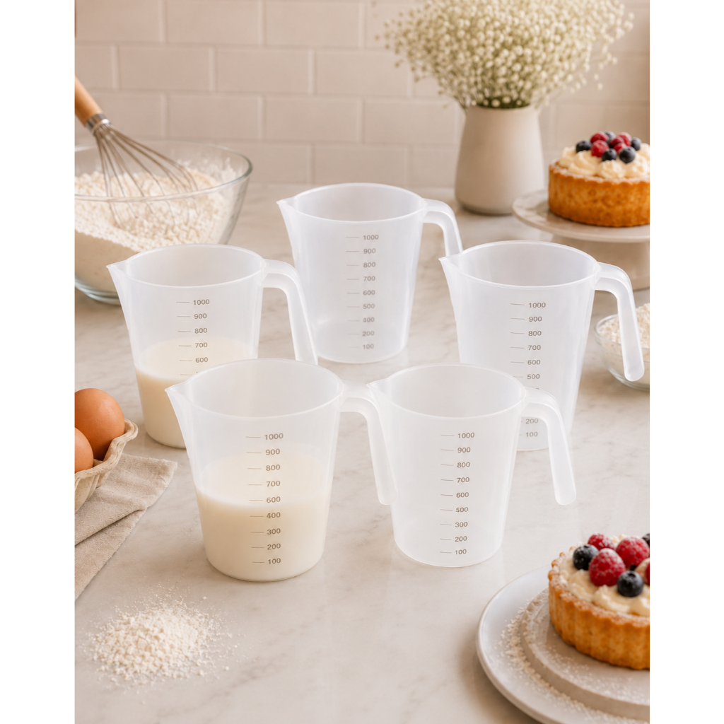 Kit 5 Jarra Medidora De Líquidos Farinhas Açucares Sucos Em Plástico Prática 1 Litro