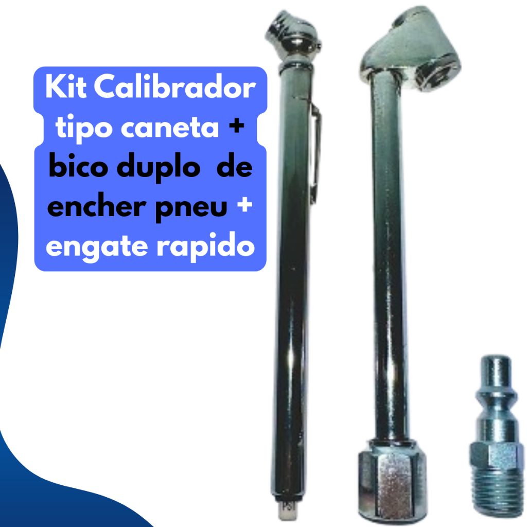 Kit Calibrador Tipo Caneta 50 Libras Com Bico Encher Pneu e Pino de Engate